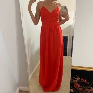 Lulus Long Red Crisscross back Dress
